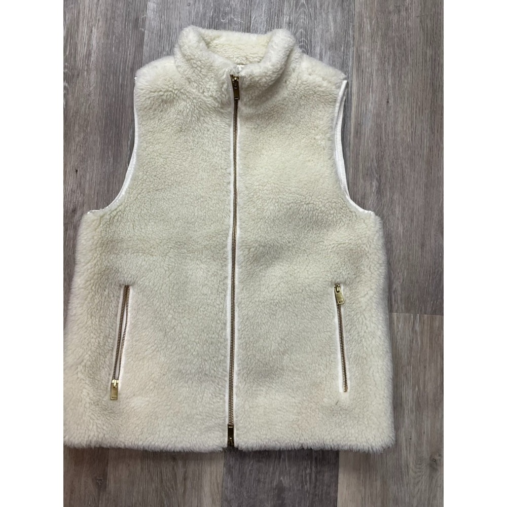 J Crew Plush Fleece Excursion Sherpa Vest Ivory & Gold Boho Size Small